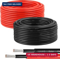 10AWG Solar Wire 6mm², 2 Pack 50FT Red & Black Solar Panel Cable, 84 Strands Tin