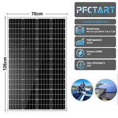PFCTART 200W 12V Monocrystalline Solar Panel High Efficiency PV Power Home RV
