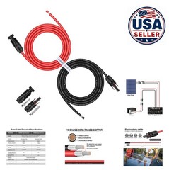 Solar Panel Extension Cable 10 Feet 10AWG Male to Female Connector Outdoor