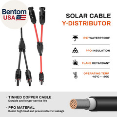 2 Pair Y Branch Solar Connector, Solar Connector Y Cables MMF/FFM for Photovolta