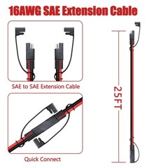 25FT SAE Extension Cable 16AWG – Quick Disconnect Adapter for Solar, RV, Battery