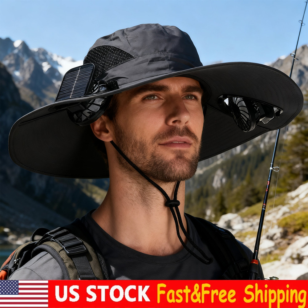 Solar & USB Powered Fan Outdoor Fishing Hat Sunscreen Sun Hat with Dual Fan