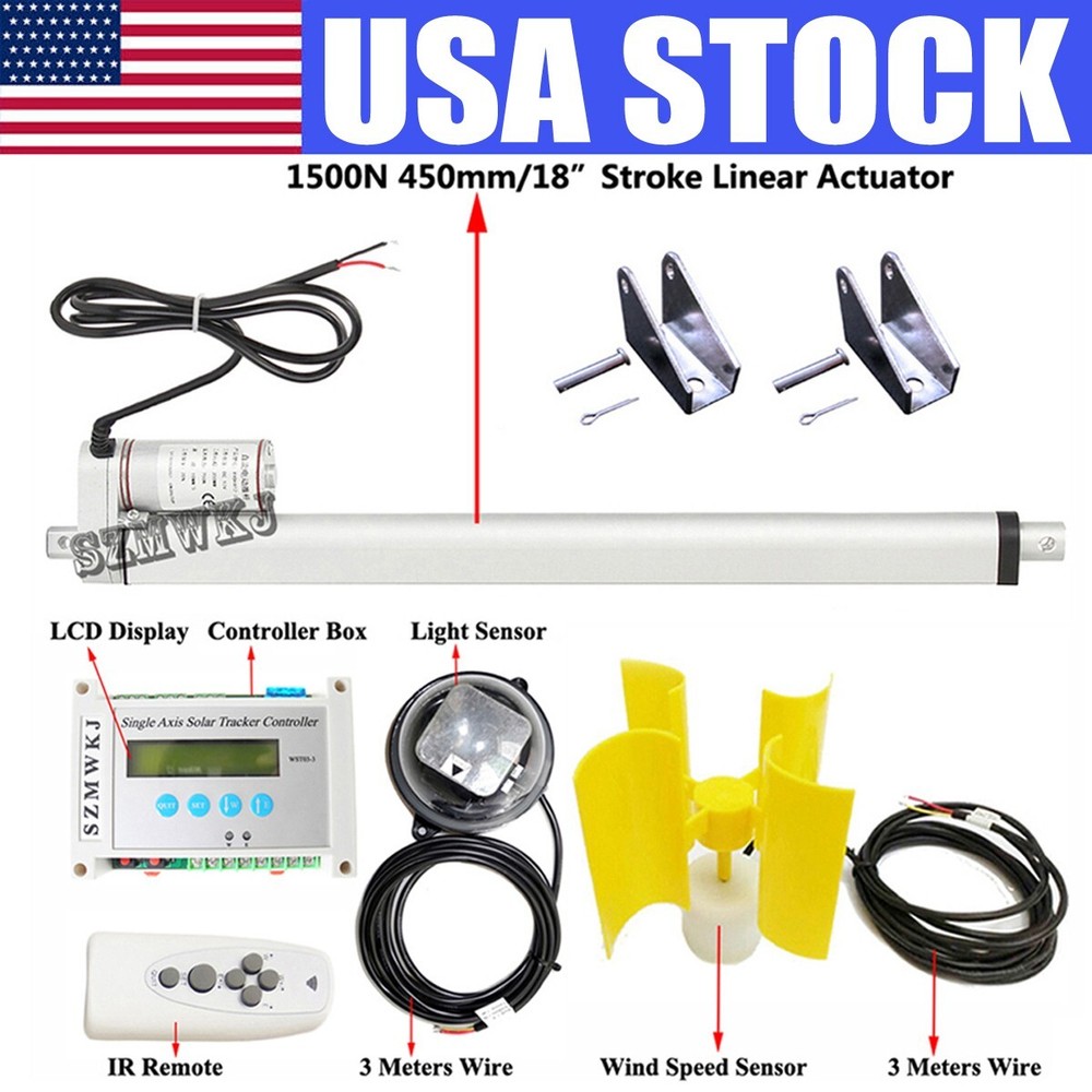 Complete 18″ Linear Actuator Anemometer LCD Single Axis Solar Tracker System SJ