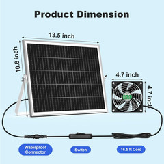 Solar Chicken Coop Fan 2 Kit, 20W Solar Powered Greenhouse Fan Outdoor Waterproo