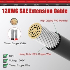 50 FT 12AWG SAE Extension Cable for Solar Panels, RV, Battery, Tractor