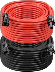 10AWG Solar Extension Cable 50FT – 2 Pack Red & Black PV Wire with Solar Connect
