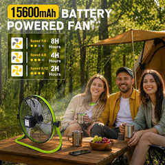 14″ Solar Powered Fan with 20W Solar Panel & Rechargeable Battery, Portable, Qui