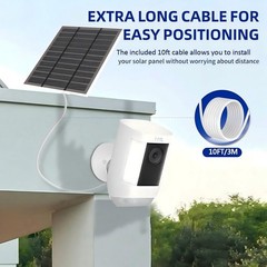 5W 5V Solar Panel Charger for Outdoor Wireless Cameras, Waterproof IP65, 10FT Ca