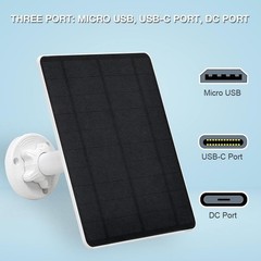 5W Solar Panel Battery Cameras IP65 Waterproof USB-C Micro USB DC Charger