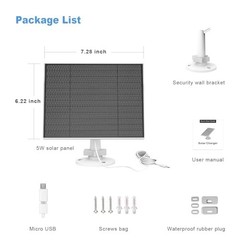 Solar Panel Charger for Outdoor Cameras, 5W with 9.8ft Cable, IP65 Waterproof, 2