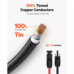 Solar Panel Extension Cable 10AWG PV Wire Cable in 20 Ft. Black and 20 Ft. Red W