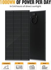 200 Watt Solar Panel 18BB, 25% High Efficiency, N-Type 12V 200W Solar Panel, Mon