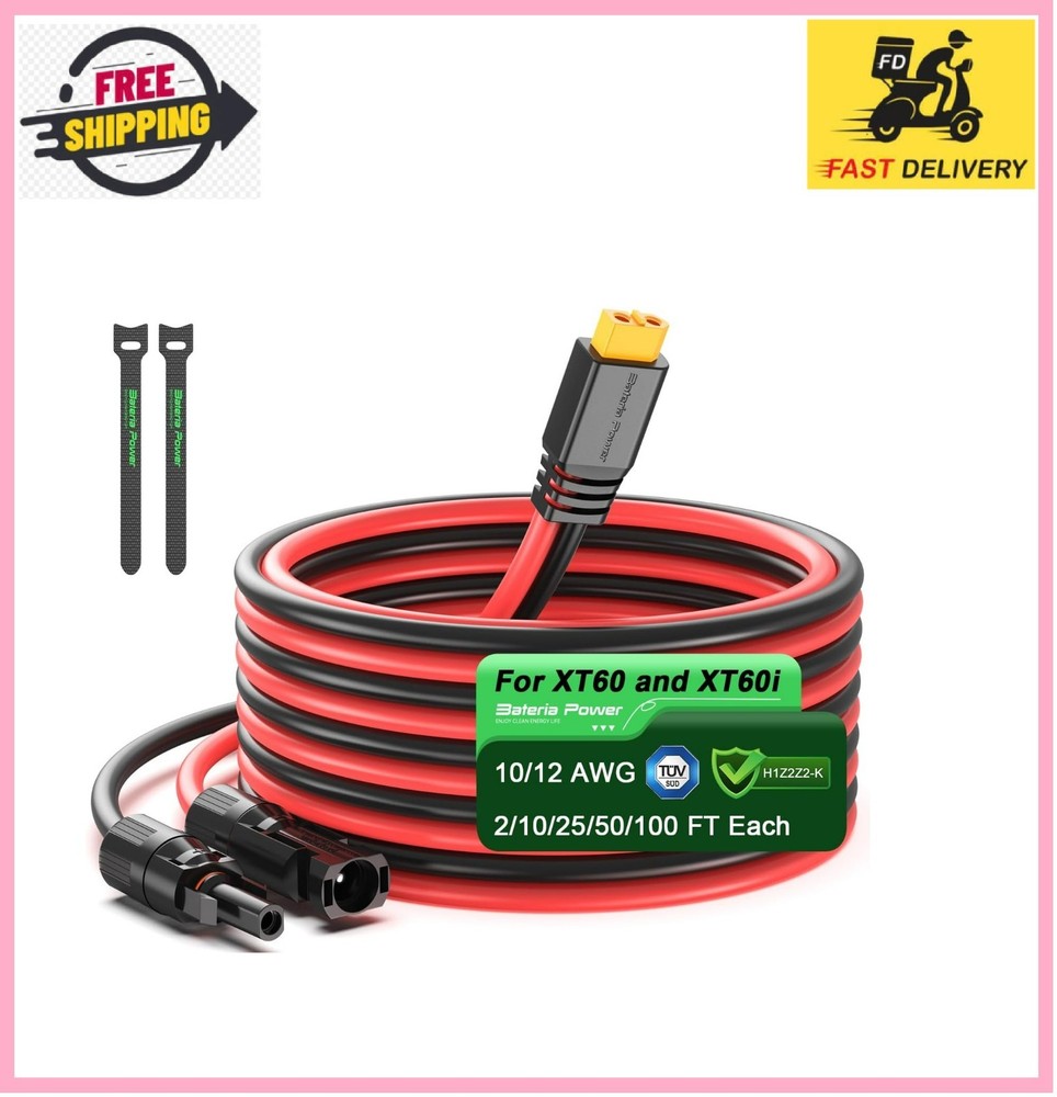 Bateria Power Solar to XT60 Charge Extension Cable 12AWG 20Ft Solar Connector