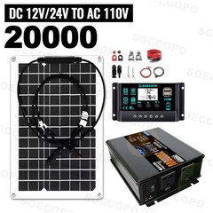 20000W Peak Solar System Kit Flexible Panel DC 12V/24V To AC 110V/220V Inverter