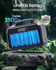 Portable Power Station 600W with Solar Panel, 288Wh LiFePO4 Battery, Grey