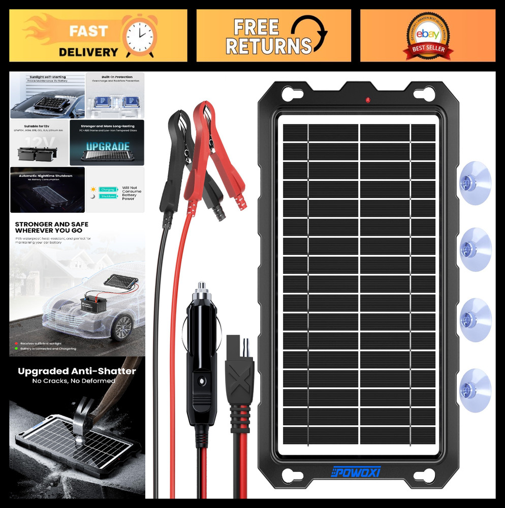 9W Solar Battery Trickle Charger Maintainer – 12V Waterproof Panel Kit for Car,