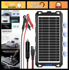 9W Solar Battery Trickle Charger Maintainer – 12V Waterproof Panel Kit for Car,