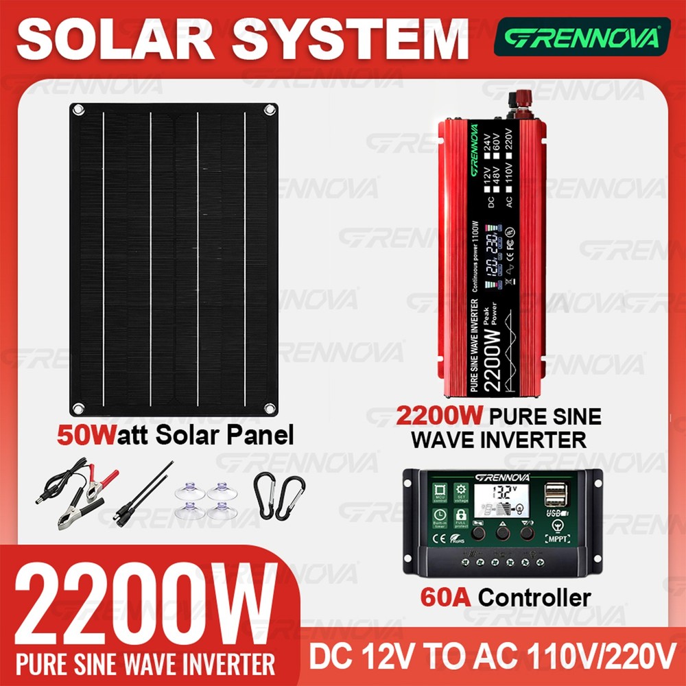 Grennova 2200W Off-Grid Solar Kit 50W Panel 60A MPPT Dual Voltage Inverter