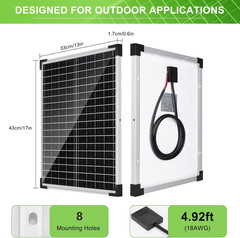 Solar Panel Kit 25W 12V Monocrystalline Battery Maintainer With10A Solar Charge