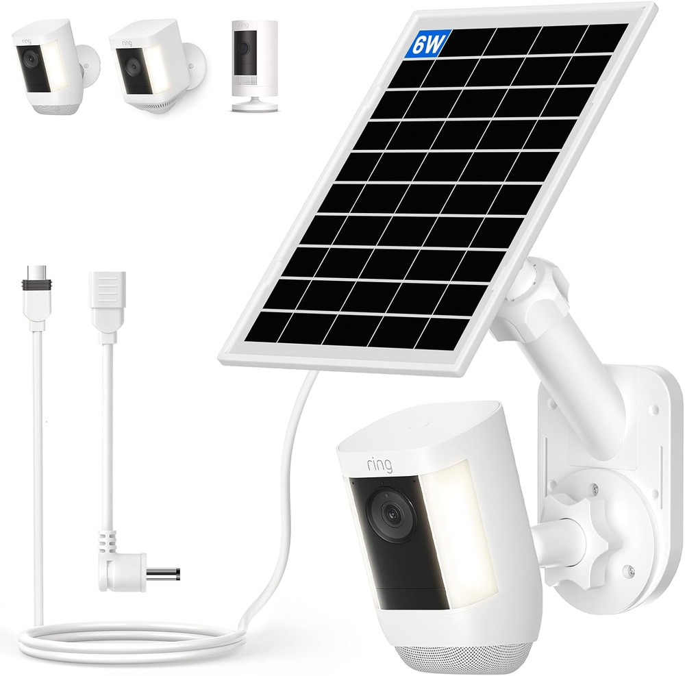 Solar Panel and 2-in-1 Wall Mount for Ring Cam, 6W Solar Charger Compatible with