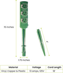 Go Green Power 18/2 18-Ft 3-Outlet Outdoor Power Stake, Green (GG-36004)