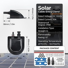 Solar Cable Entry Gland Compatible with 12V/24V Solar Panels RV Boats Yacht 3…