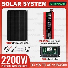 Grennova 2200W Off-Grid Solar Kit 50W Panel 60A MPPT Dual Voltage Inverter