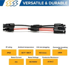 Pack of 2 Solar Y Branch Connectors – IP68 Waterproof Solar Panel Cable Conne…