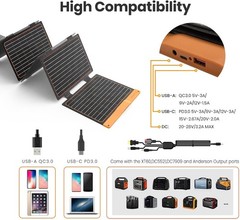 60W Portable Solar Panel Foldable PD3.0 QC3.0 USB C DC