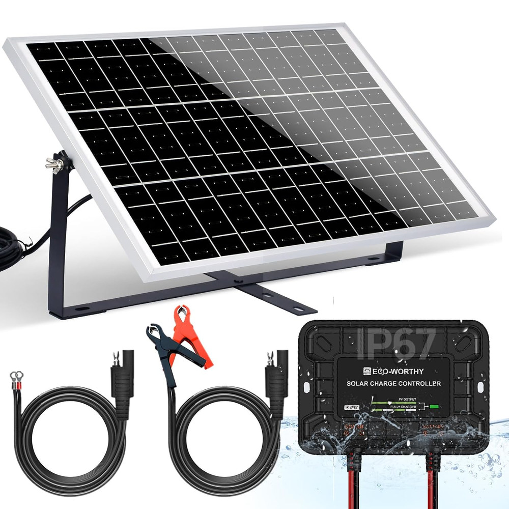 ECO-WORTHY Solar Panel Kit 25W 12V Solar Battery Charger Trickle Maintainer, 25W