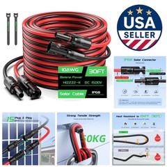 Professional 30FT 10AWG Solar Extension Cable Set with Durable Lock Connectors