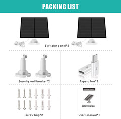 5W Solar Panel 2 Pack USB Micro USB USB-C Outdoor Rechargeable Battery