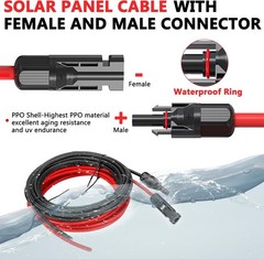 2×30 Feet 10AWG Solar Panel Extension Cable with Waterproof Connectors