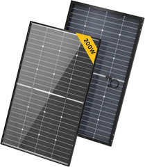 Bougerv 12V N-Type 16BB 200W Bifacial Solar Panel, 12V 200 Watt Solar Panel, for
