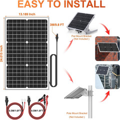12V 30W Solar Panel Battery Charger Ultra, Built-In Ultrasmart MPPT Charge Contr