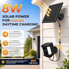 8W Solar Panel for Ring Camera-Pack Solar Panel Charger Compatible with 2 Black