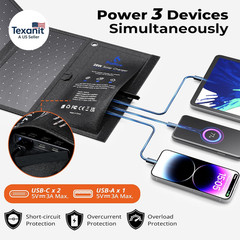 28W Solar Panel Charger with Dual USB-C and USB-A, Portable Solar Phone Charger
