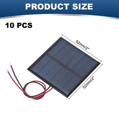 10 Mini 3V 0.375W 125mA Solar Panels with 2 52mm x 52mm Cables for Solar