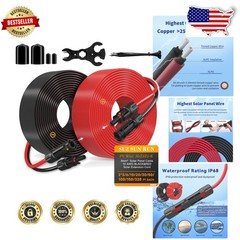 10AWG Solar PV Wire, 50ft, 1800V DC, 70A, Waterproof, Certified
