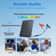 Lightweight 10W Solar Panel Charger with Cigarette Lighter & Alligator Clips