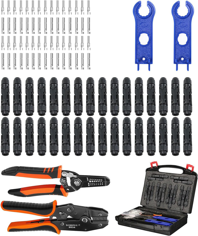 35PCS Solar Crimper Tool Kit, Solar Panel Cable MC4 Connectors 14-10AWG, 30 Pair