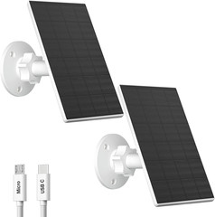 2 Pack 2W Solar Panel for Security Camera Micro USB & USB-C Charger IP65