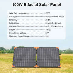 100W Portable Solar Panel Bifacial IP68 Waterproof Power Backup Solar Charger