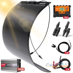 200W Solar Panel kit 12V Charge RV Camping Off-Grid with 1000W Car Inverter Home