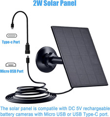 Zivif Solar Panel for Security Camera, 2W Solar Charger with Micro USB & USB-C P