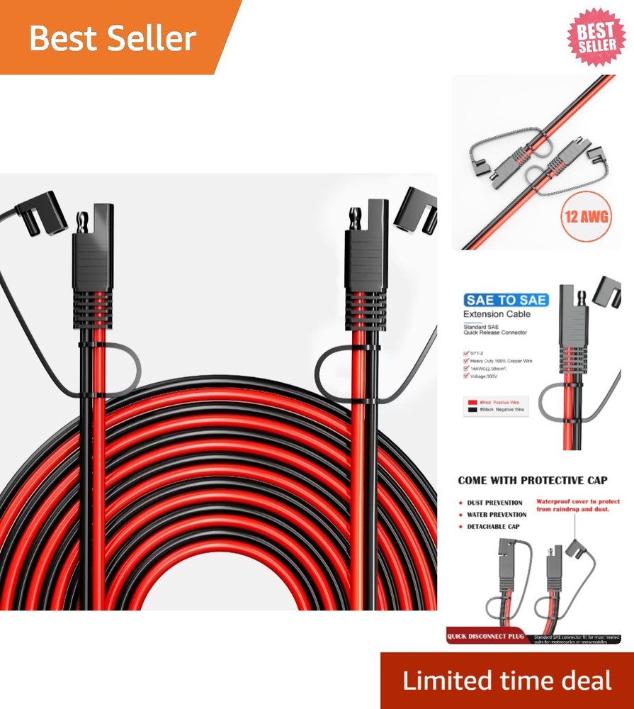 Heavy-Duty 20FT SAE to SAE Extension Cable – 12AWG Power Connector for Vehicles