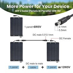 USB Solar Panel 2Pack with DC Male to Male Cable- Solar USB Charger 5v 6W x2