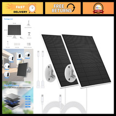 5W Solar Panel Charger for Outdoor Cameras, IP65 Waterproof, 9.8ft Cable, 2 Pack