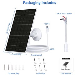 6W Solar Panel for Ring Camera, DC 3.5×1.35mm & USB-C Solar Charger Compatibl…