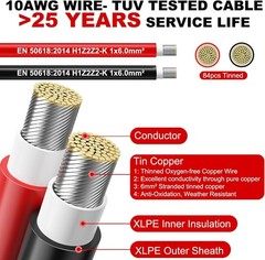 Oududianzi 100FT Solar Panel Wire 10AWG Tinned Copper PV Cable